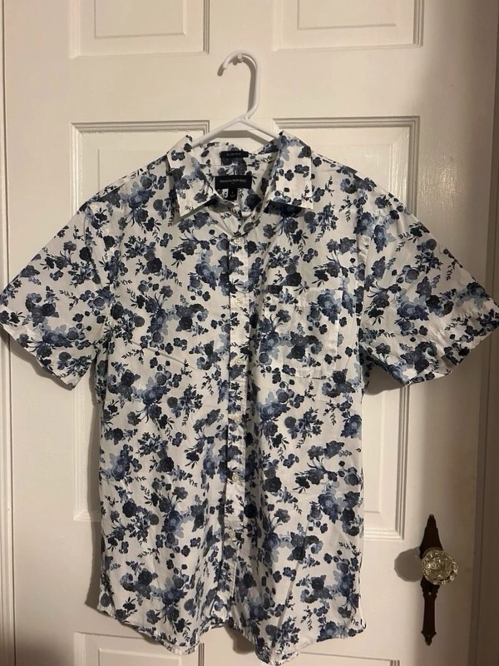 Blue Floral Short-Sleeve Button-Up Shirt - Blue/White